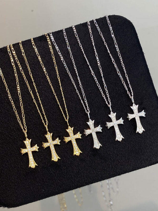 Natural Diamond 18K Solid Gold Cross Necklace