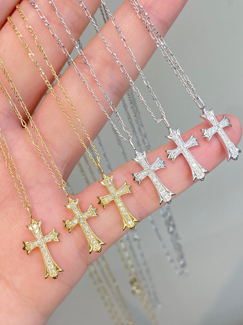 Natural Diamond 18K Solid Gold Cross Necklace
