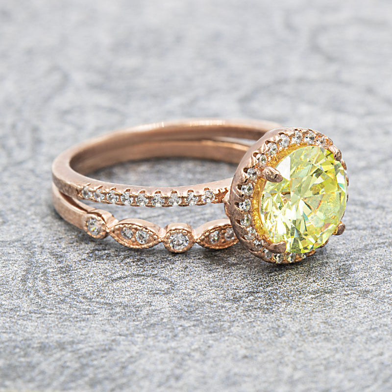 Apple Seed Halo Birthstone Ring Set Solaris Collection