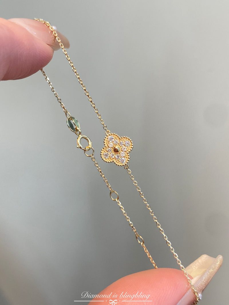 Natural Diamond Clover 18K Solid Gold Bracelet