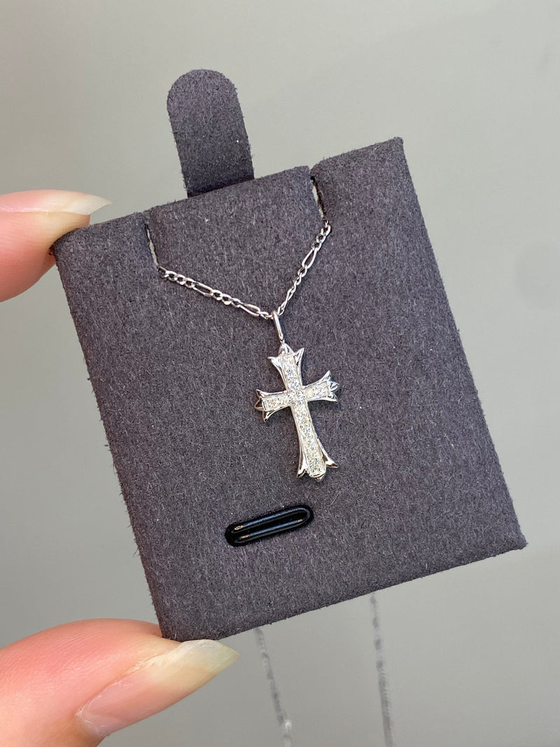 Natural Diamond 18K Solid Gold Cross Necklace