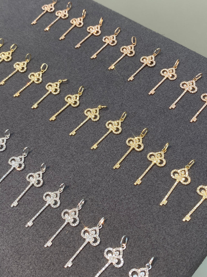 Natural Diamond 18K Solid Gold Key Necklace