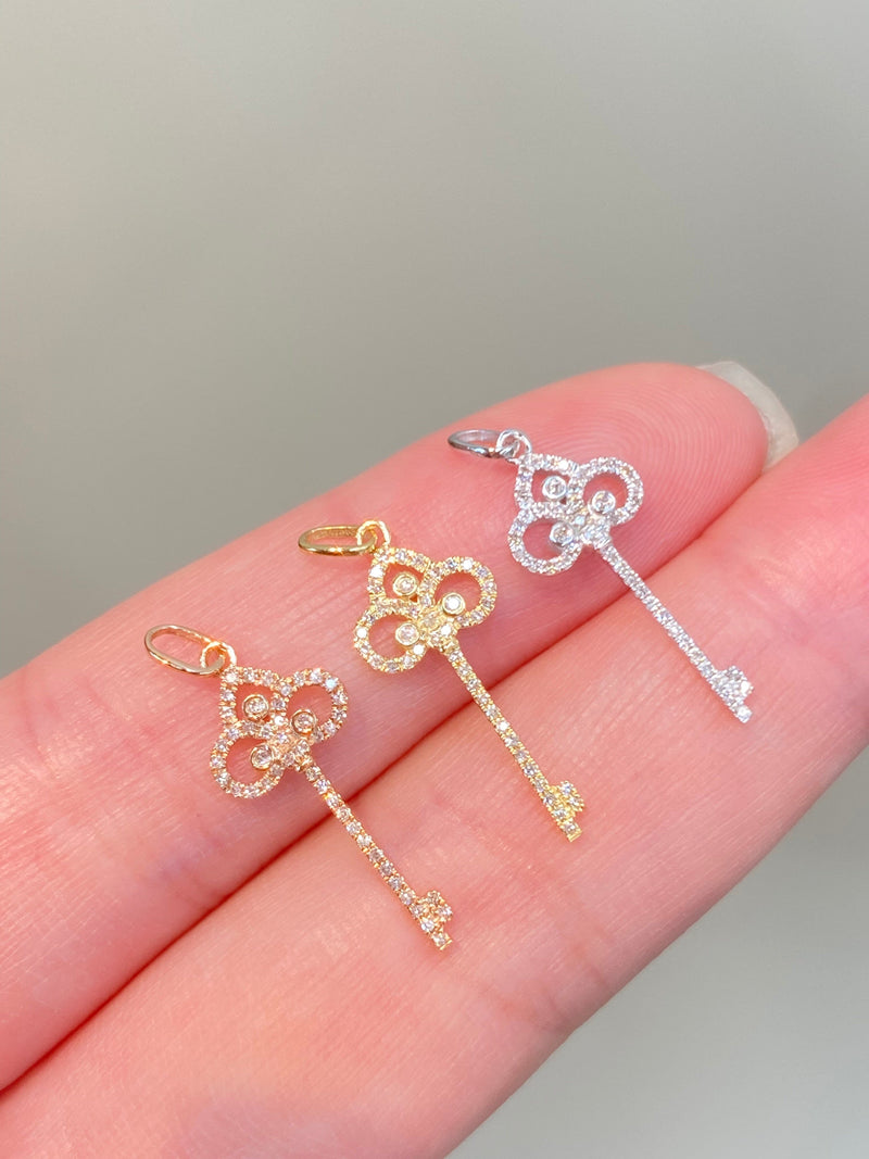 Natural Diamond 18K Solid Gold Key Necklace