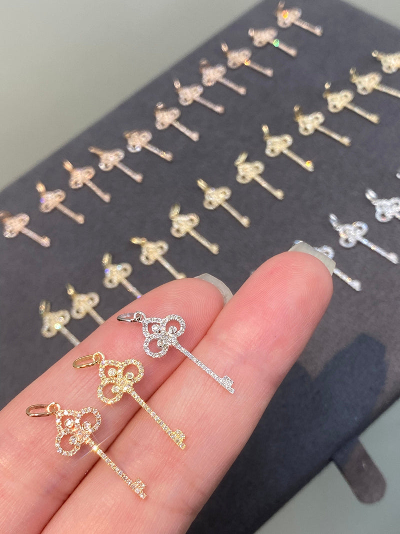 Natural Diamond 18K Solid Gold Key Necklace