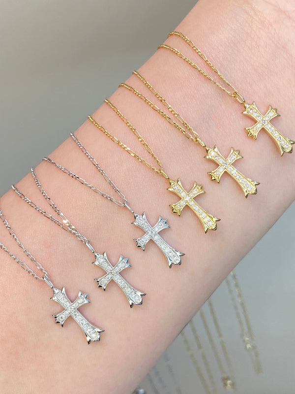 Natural Diamond 18K Solid Gold Cross Necklace