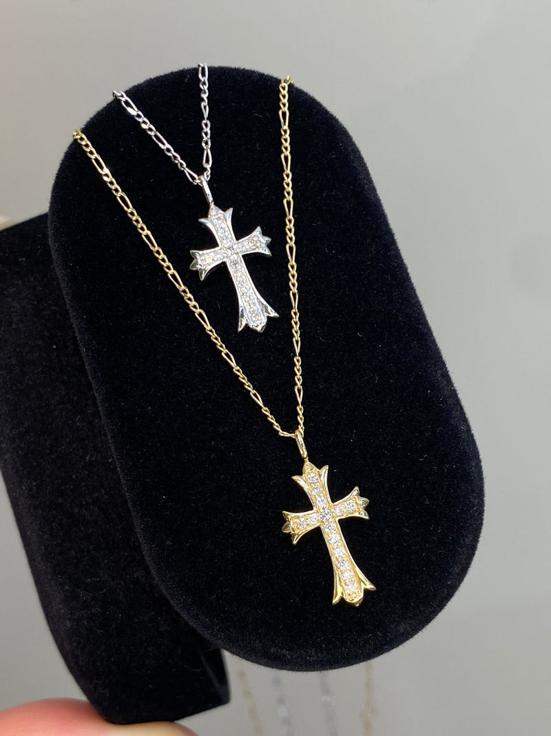 Natural Diamond 18K Solid Gold Cross Necklace