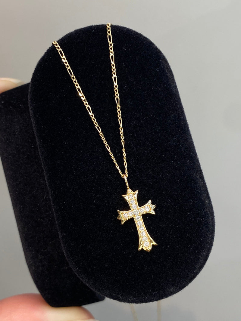 Natural Diamond 18K Solid Gold Cross Necklace