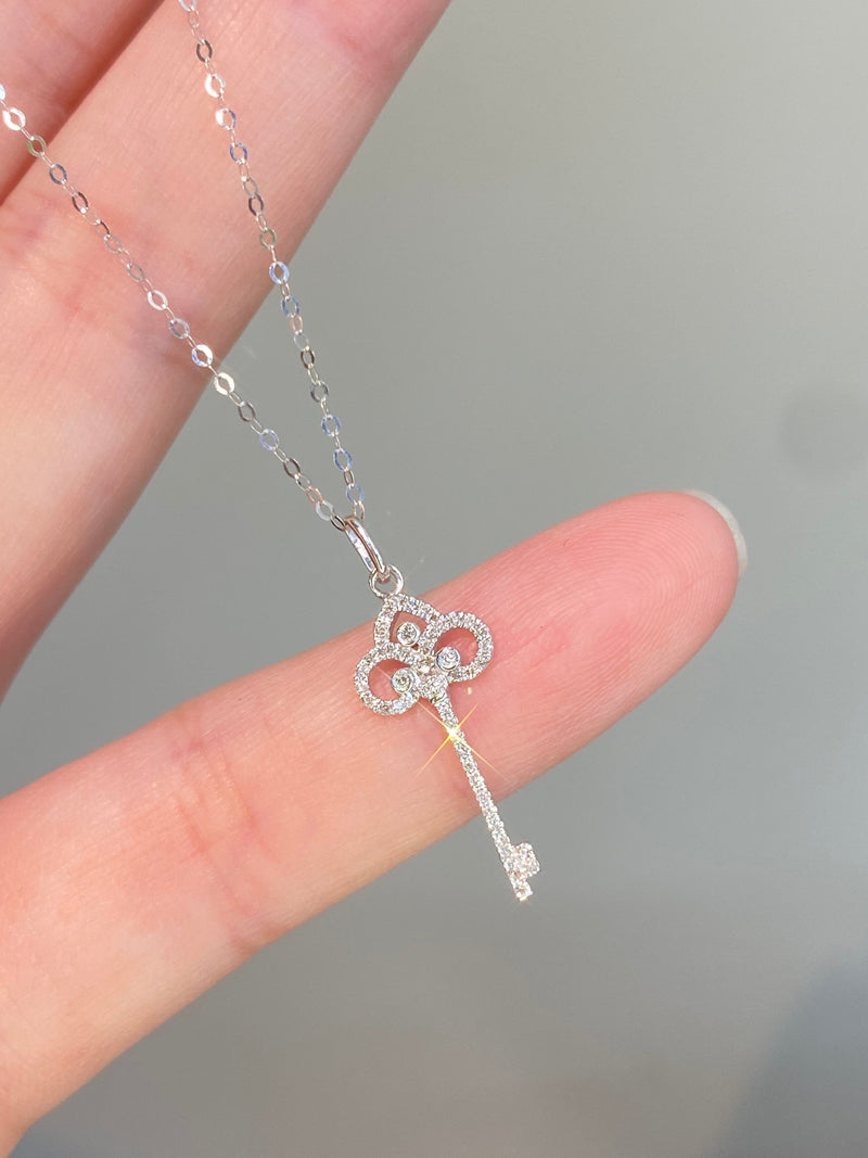 Natural Diamond 18K Solid Gold Key Necklace