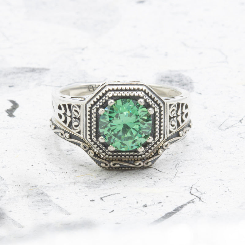 Ancient Classic 2.0 Blue Green Tourmaline Ring and Art Deco Band Set XVIII Collection