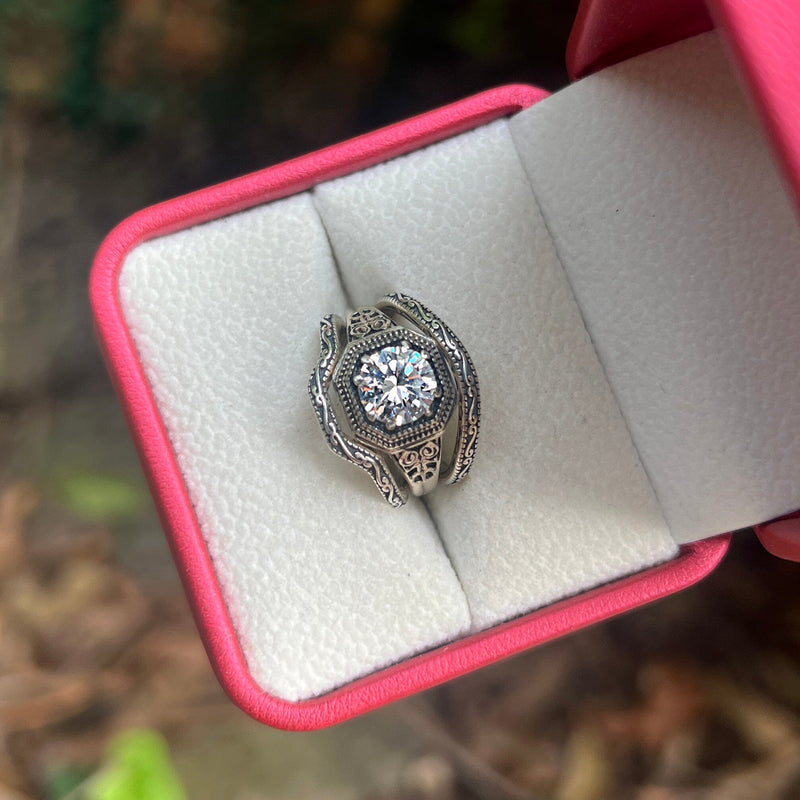 The Ancient Treasure Set: Moissanite Ring, Locket & Signature Bands