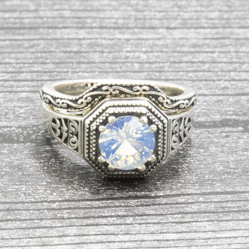 Ancient Classic 2.0 White Moonstone Ring and Art Deco Band Set XVIII Collection