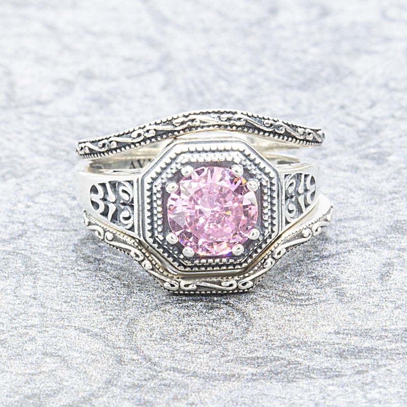 Ancient Classic 2.0 Pink Tourmaline Ring and Curve Band Set XVIII Collection