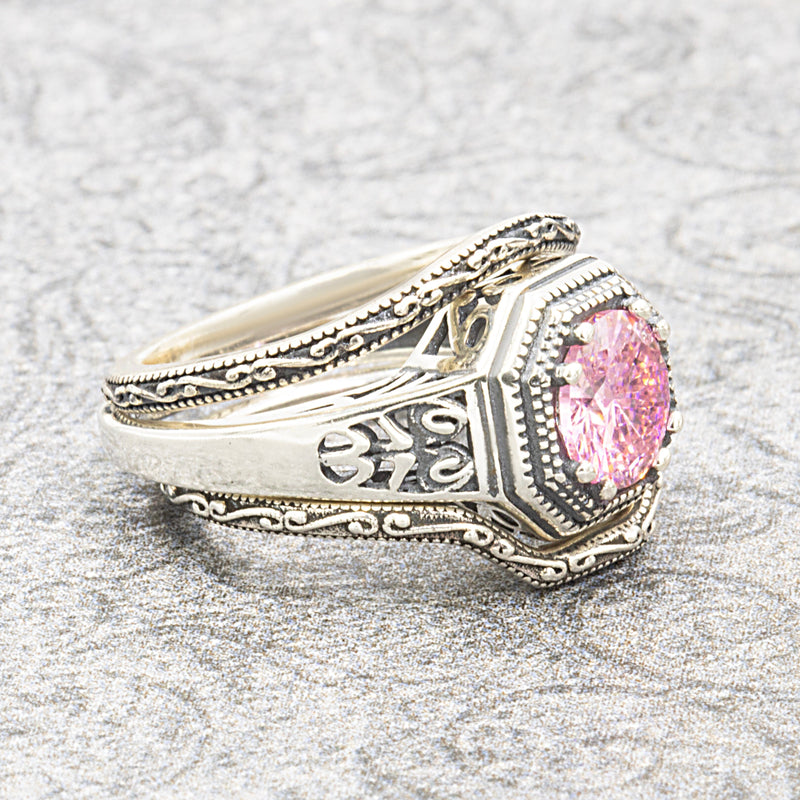 Ancient Classic 2.0 Pink Tourmaline Ring and Curve Band Set XVIII Collection