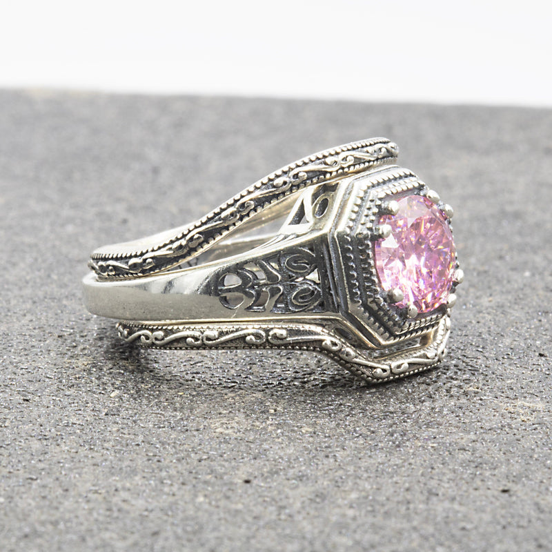 Ancient Classic 2.0 Pink Tourmaline Ring and Curve Band Set XVIII Collection