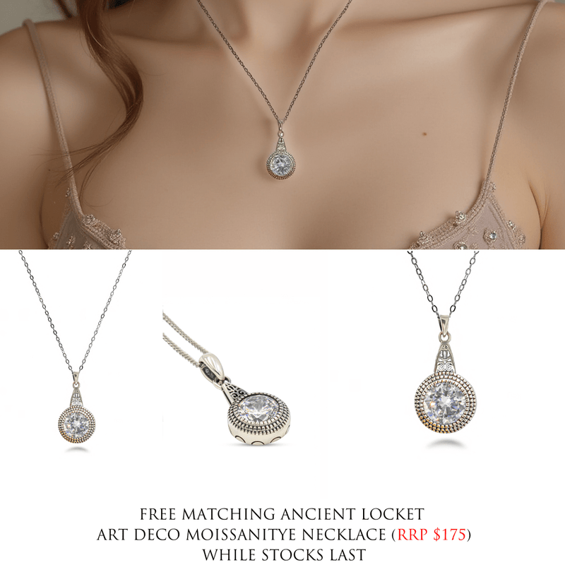 Ancient Classic Ring And Bonus Art-Deco Band and Curve Band 3 Ring Set XVIII Collection (Free Matching Moissanite Necklace Included)