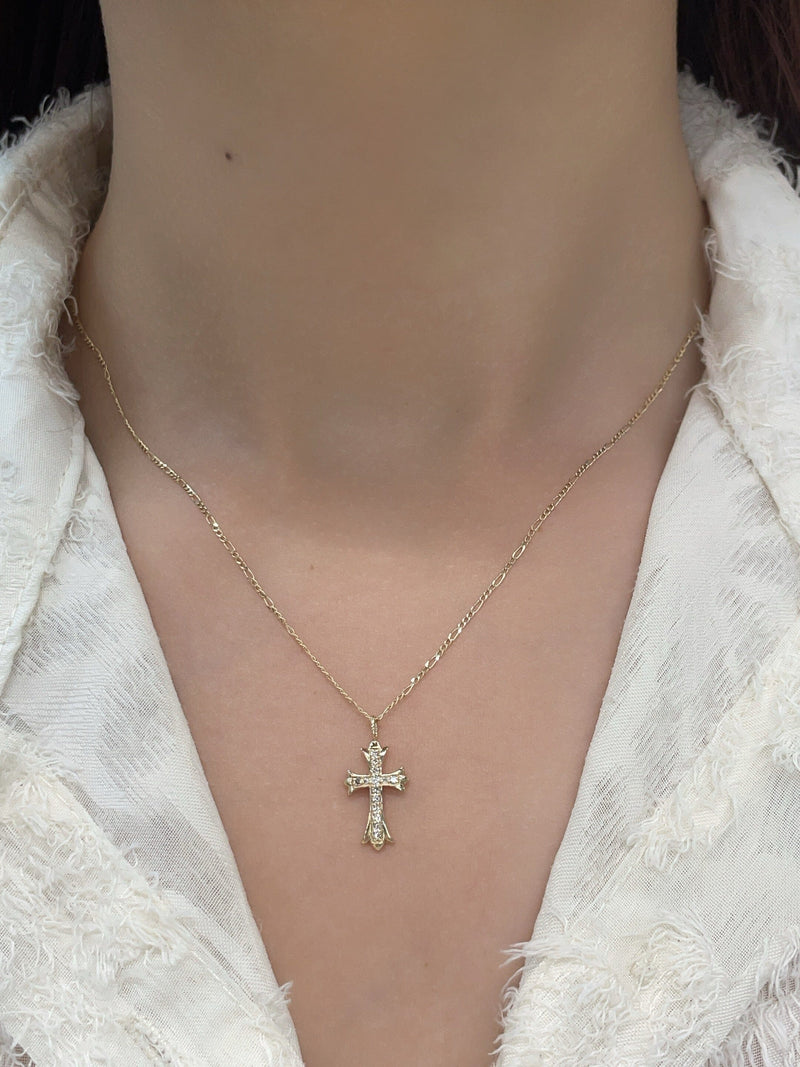 Natural Diamond 18K Solid Gold Cross Necklace