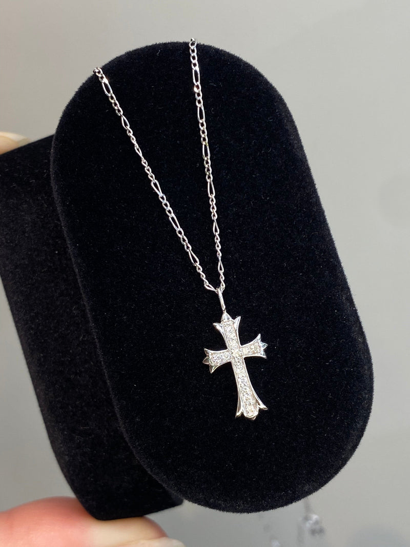 Natural Diamond 18K Solid Gold Cross Necklace