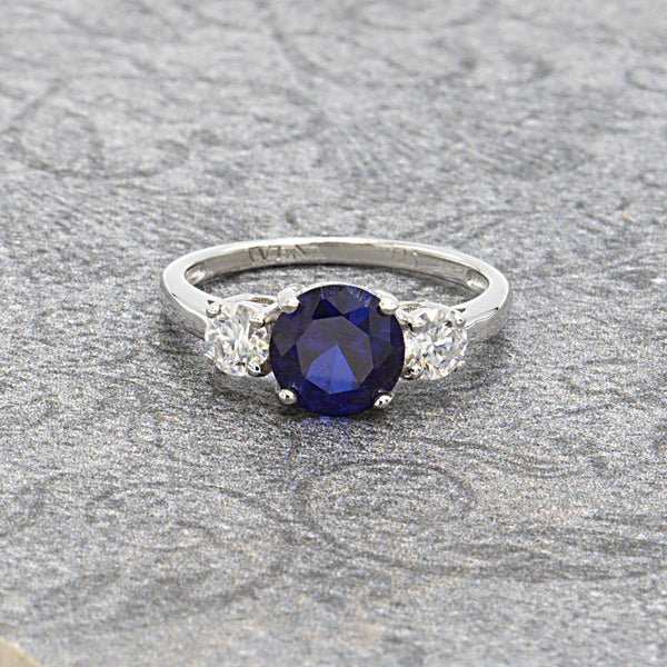 Ocean's Treasure Sapphire and Moissanite Three Stone Ring XVIII Collection