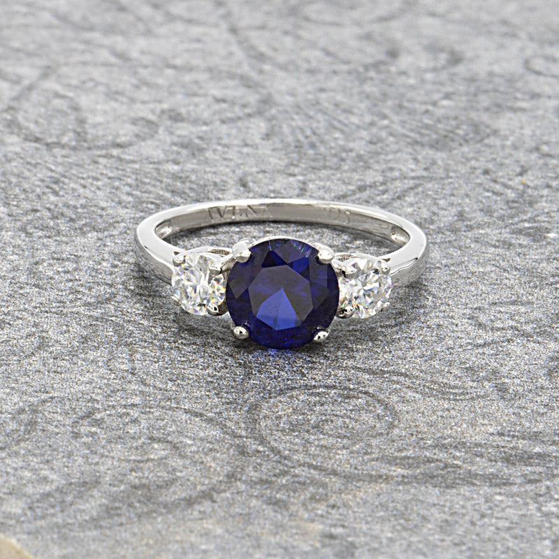 Ocean's Treasure Sapphire and Moissanite Three Stone Ring XVIII Collection