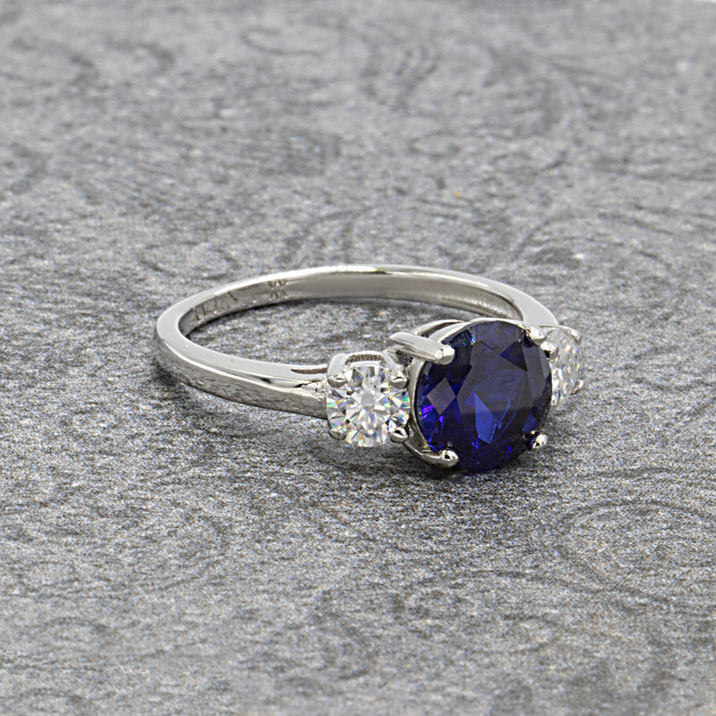 Ocean's Treasure Sapphire and Moissanite Three Stone Ring XVIII Collection