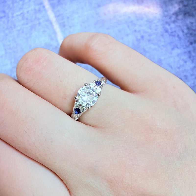 Preorder - Imperial Blue Filigree Moissanite Ring XVIII Collection