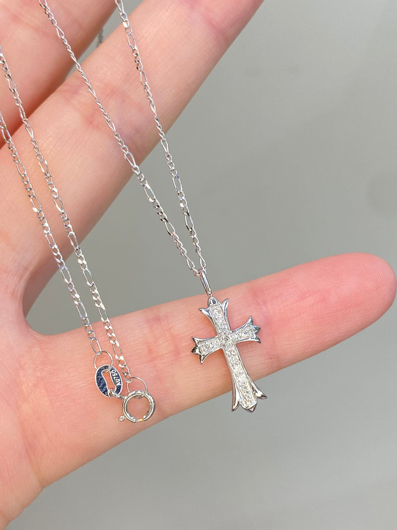 Natural Diamond 18K Solid Gold Cross Necklace