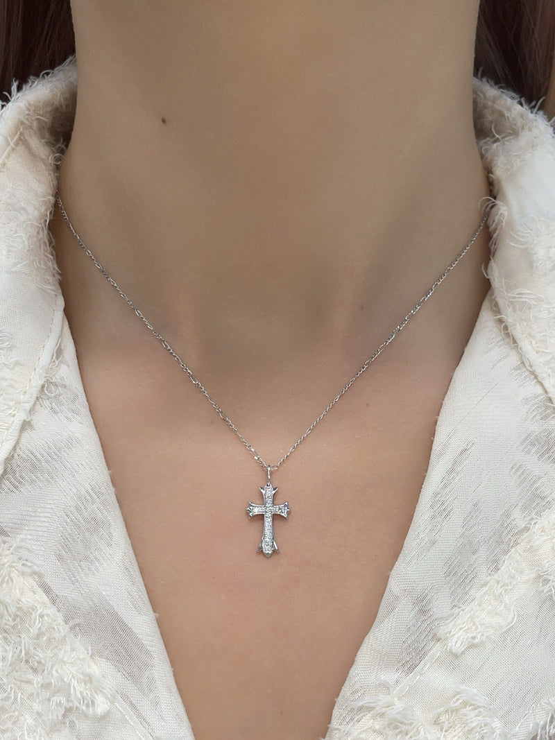 Natural Diamond 18K Solid Gold Cross Necklace
