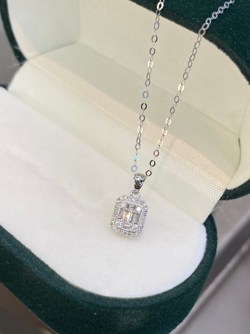Natural Diamond 18K Solid Gold Baguette Necklace