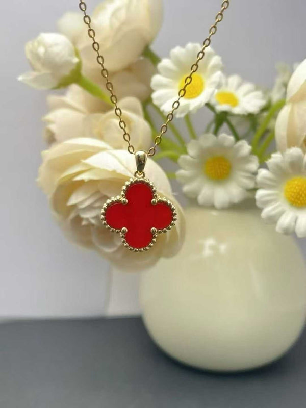 15mm Clover 18K Solid Gold Pendant Necklace