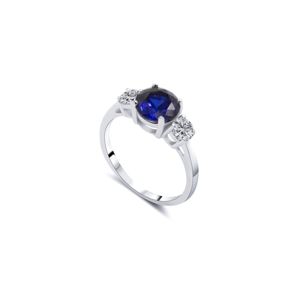 Ocean's Treasure Sapphire and Moissanite Three Stone Ring XVIII Collection